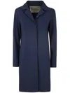 Herno Blue Coat With Concealed Closure And Collar In Stretch Polyamide Woman In Blue