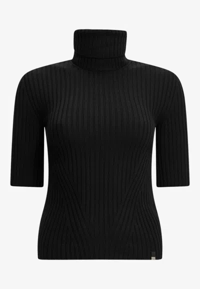 Herno Classic Turtleneck Knit Top In Black