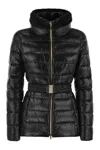 Herno Sofia Fox-collar Belted Quilted Nylon Down Jacket In Black