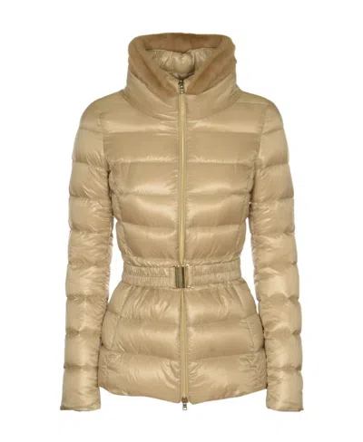 Herno Claudia Belted Puffer Jacket In Nude