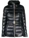 Herno Sofia Fox-collar Belted Quilted Nylon Down Jacket In Schwarz