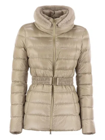 Herno Women Ultralight Nylon Down Jacket With Drawstring Waist In Brown