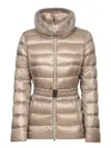 Herno Faux Fur-collar Belted Puffer Jacket In Beige