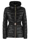 Herno Sofia Fox-collar Belted Quilted Nylon Down Jacket In Black
