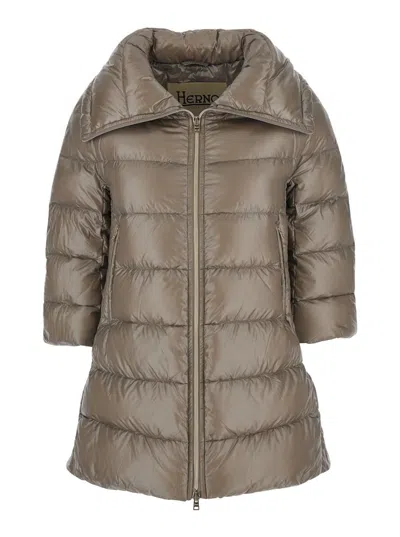 HERNO 'CLEOFE' BEIGE DOWN JACKET WITH FRONT ZIP CLOSURE IN TECH FABRIC WOMAN