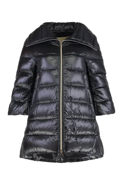Herno Cleofe Down Jacket In Shiny Nylon With Dual-slider Zip In Black