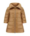 Herno Quilted Hooded Jacket Drawstring Detail In Brown