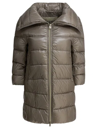 Herno "cleope" Long Down Jacket In Brown