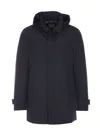 Herno Hooded Carcoat With Adjustable Cuffs And Back Vent In Blu