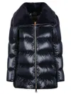 Herno Faux Fur And Quilted Nylon Down Bomber Jacket In Blue