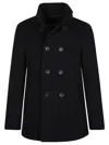 Herno Double-breasted Peacoat With Raised Collar In Blue