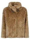 Herno Faux Fur Coat With Leather Belt In Brown
