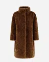 Herno Coat In Curly Faux Fur In Caramel