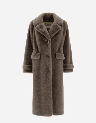 Herno Coat In Faux Mink Fur In Dove Grey