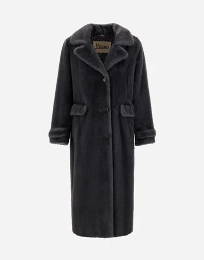 Herno Coat In Melange Alternative Mink Fur In Black