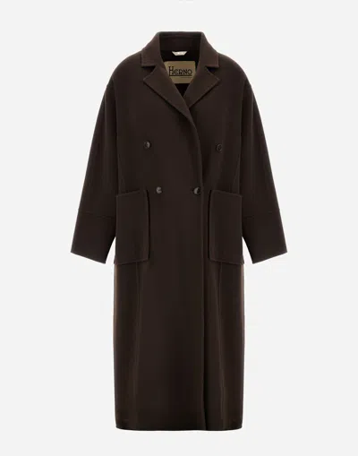 Herno Coat In New Modern Wool In Brown