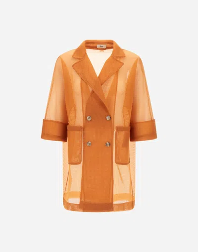 Herno Coat In See-through Mesh In Orange