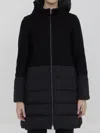 Herno Mixed Media Hooded Down Coat In Black