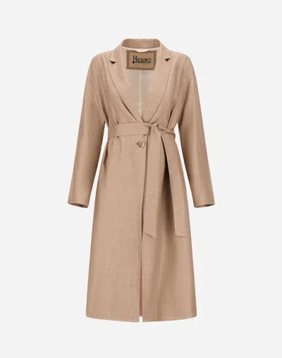 Herno Coat In Wool Silk Linen In Brown