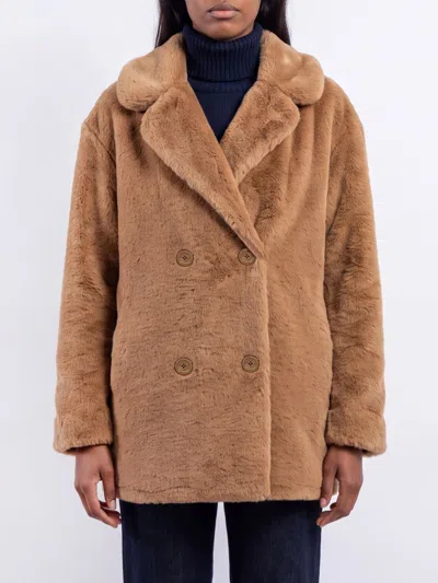 Herno Cappotto Doppiopetto In Ecopelliccia In Brown