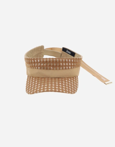 Herno Coated Lace And Grosgrain Visor In Sand