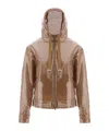 Herno Coated Pattern-lace Hooded Jacket In Brown