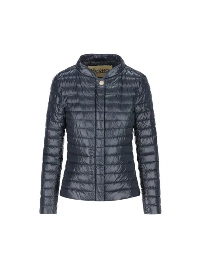 Herno Round Collar Down Jacket In Blue