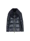 Herno Faux Fur And Quilted Nylon Down Bomber Jacket In Blue