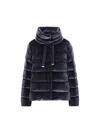Herno Velvet Quilted Drawstring High Collar Jacket In Blue