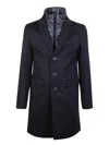 Herno Cashmere Overcoat With Detachable Quilted Shell Bib In Blue