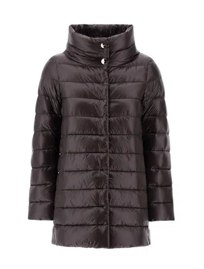 Herno Amelia Quilted High Collar Down Jacket In Brown
