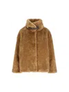 Herno Faux Fur Coat With Leather Belt In Brown