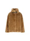 Herno Faux Fur Coat With Leather Belt In Brown