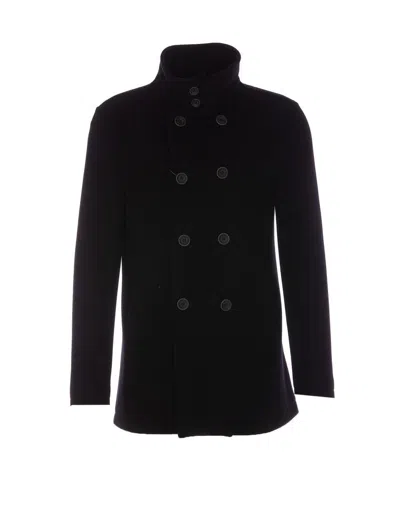 Herno Double-breasted Coat In Black
