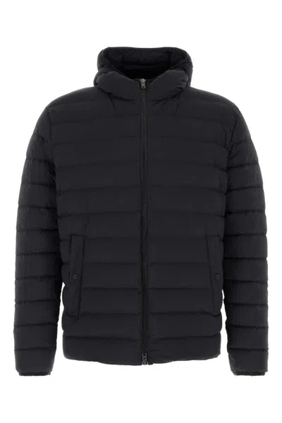 Herno Midnight Blue Stretch Nylon Down Jacket In Black