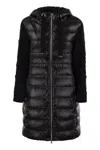 Herno Women Long Down Jacket With Wool Sleeves In Black