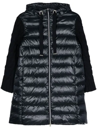 Herno Long Padded Puffer Coat With Inserts In Blue