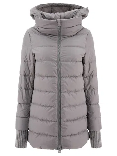 Herno Long Length Hooded Quilted Jacket In Grey
