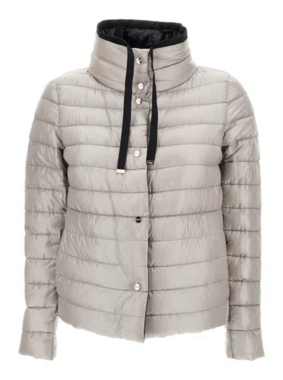 HERNO BLACK AND WHITE REVERSIBLE DOWN JACKET WITH FUNNEL NECK