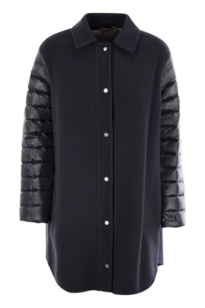 Herno Women Coat With Down Sleeves In Night Blue