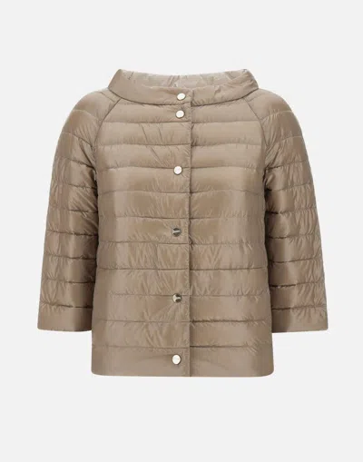 Herno Reversible Round-neck Cropped Down Jacket In Ultralight Nylon In Neutral