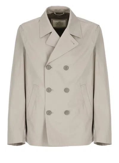Herno Dean Double-breasted Cotton-gabardine Peacoat In Neutrals