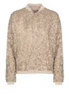 Herno Sequined Zip-up Bomber Jacket In Beige