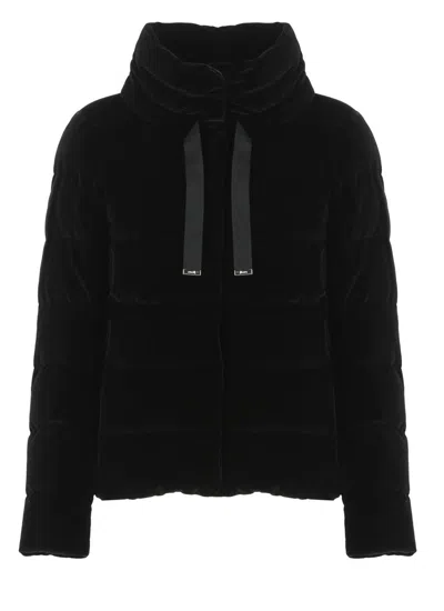 Herno Velvet Quilted Drawstring High Collar Jacket In Black