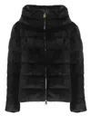 Herno Cropped Black Jacket With Plush Texture And High Collar In Black