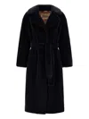 Herno Long Coat With Belted Waist And Notched Lapels In Black