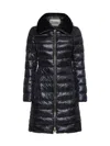 Herno Long Navy Puffer Jacket With Removable Ribbed Collar In Black
