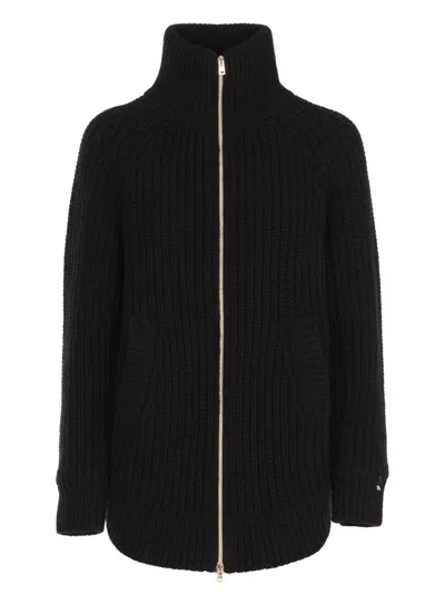 Herno Zip-up Brushed Cardigan In Black