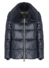 Herno Ultralight Nylon Down Jacket And Lady Alternative Fur In Blue