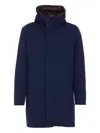 Herno Hooded Long Length Padded Coat With Button Pockets In Blue
